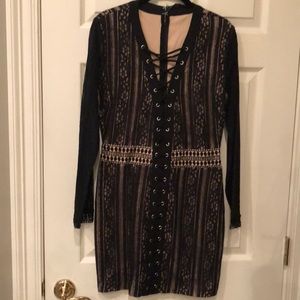 Black lace long sleeve dress